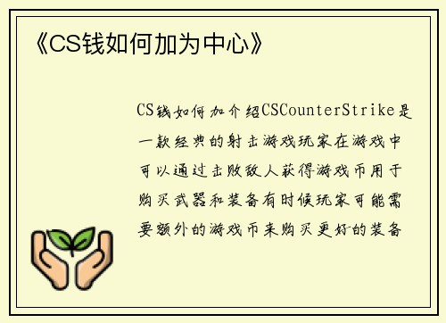 《CS钱如何加为中心》